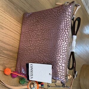 Consuela Metallic Rose Pebble-Embossed Crossbody